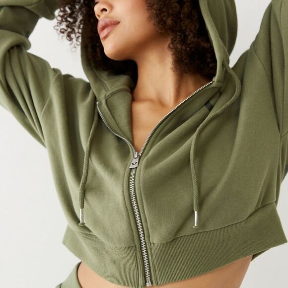True Relgion Buddha Cropped Hoodie Olive Green- FACTORY WRAPPED - Picture 2 of 6
